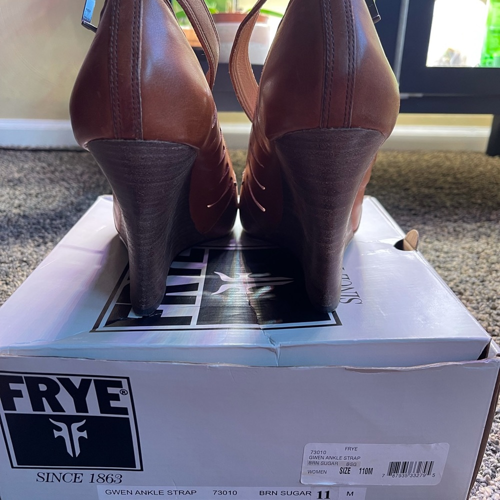 Frye Brown Leather Cutout Platform Wedges - Picture 8 of 11